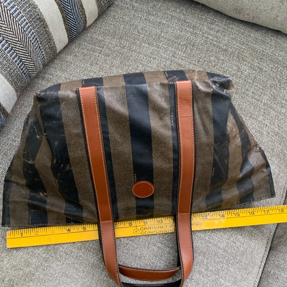 ✨ FENDI Pequin Vintage Coated Nylon Canvas and Pecan Leather Handled Tote Bag - Picture 9 of 16